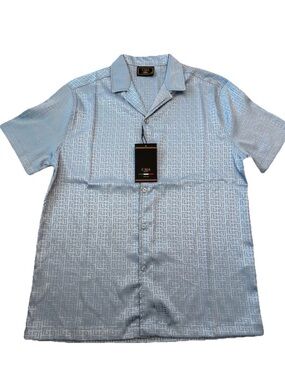Casa Moda Men’s Silky Woven Light Blue S/S Geometric  Button-Up Shirt - Small